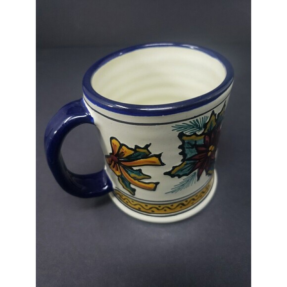 Talavera Pottery Coffee Mug Puebla Mexico Poinsettia Christmas Hand Painted - Picture 14 of 15